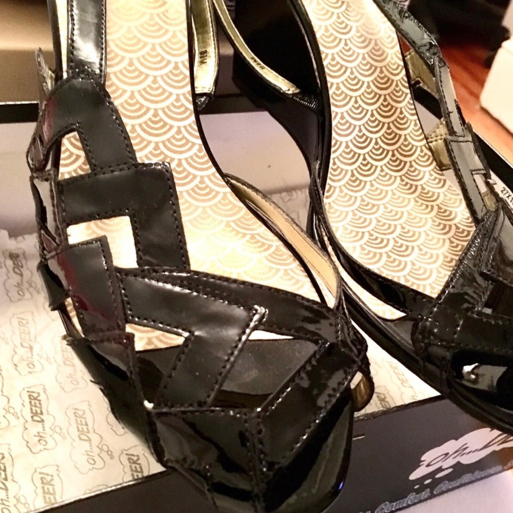 Oh Deer Black Cross Wedge Heels